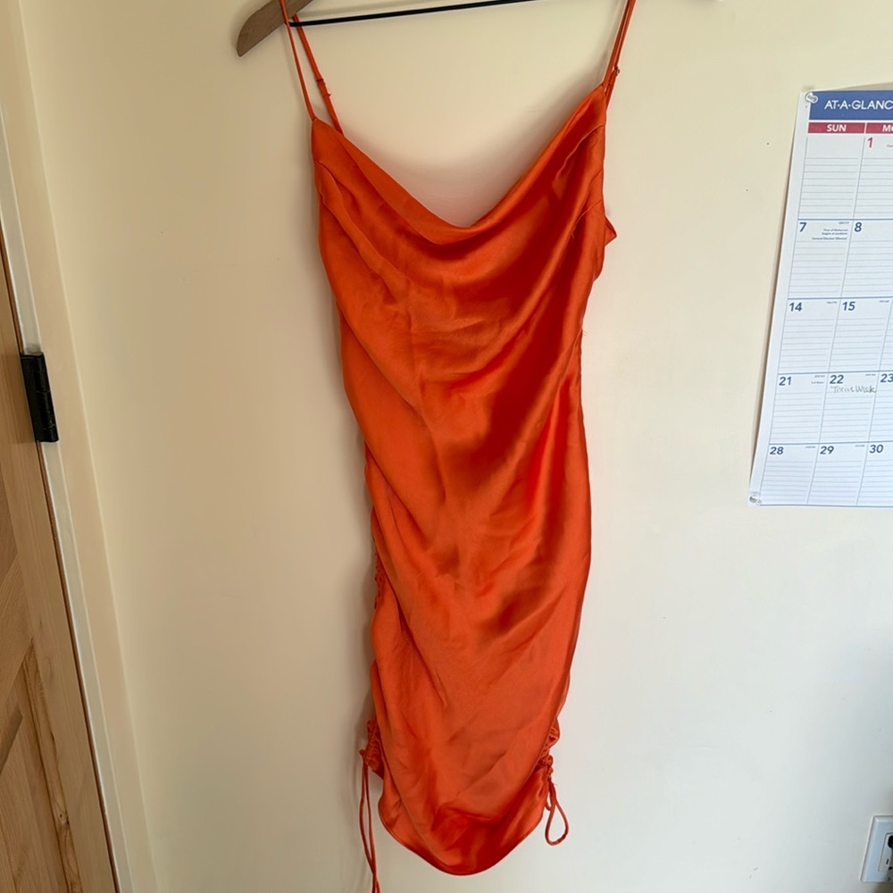 Zara orange adjustable draw string cowlneck dress